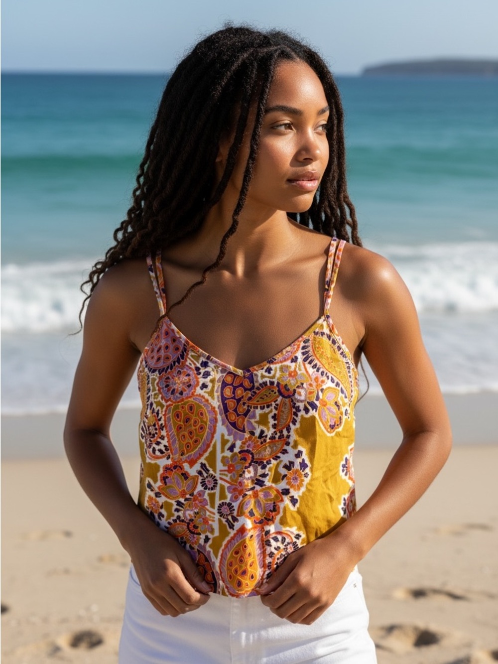 Rachel Zoe Yellow Paisley Spaghetti-Strap Tank